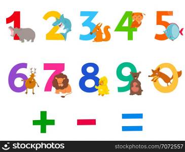 Cartoon Illustration of Numbers Set from Zero to Nine with Funny Wild Animal Characters
