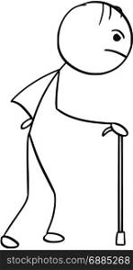 Cartoon illustration of old man walking with stick cane.