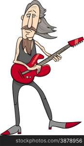 Cartoon Illustration of Old Rock Man Musician with Electric Guitar