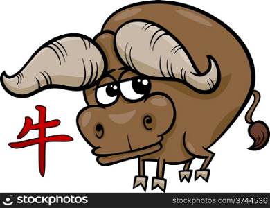 Cartoon Illustration of Ox Chinese Horoscope Zodiac Sign
