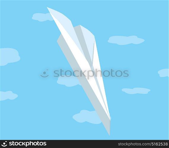 Cartoon illustration of paper plane failure freefalling through the sky