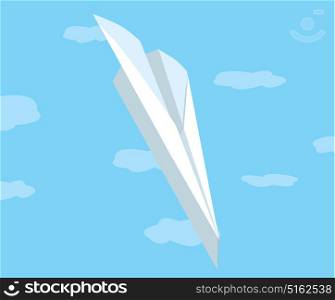 Cartoon illustration of paper plane failure freefalling through the sky
