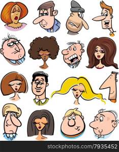 Cartoon Illustration of People Characters Faces Set