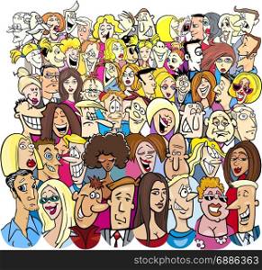 Cartoon Illustration of People Characters in the Large Crowd