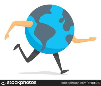 Cartoon illustration of planet earth on the run