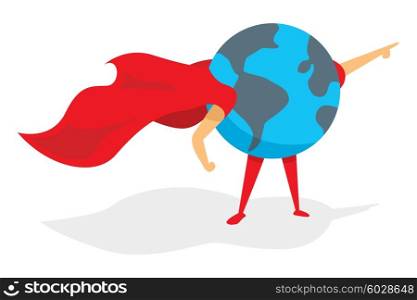 Cartoon illustration of planet earth super hero standing with cape