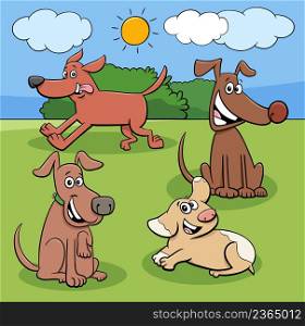 Cartoon illustration of playful dogs and puppies animal characters group