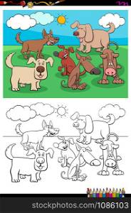 Cartoon Illustration of Playful Dogs Animal Characters Group Coloring Book Activity