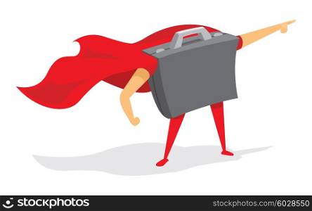 Cartoon illustration of portfolio standing as business super hero with cape