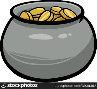 Cartoon Illustration of Pot with Golden Coins Saint Patrick Day Theme