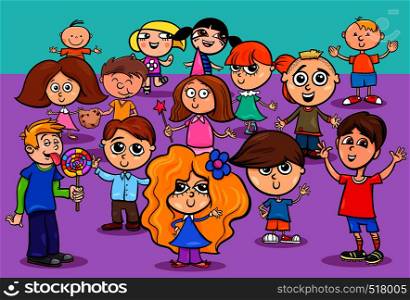 Cartoon Illustration of Preschool or Elementary Age Children Characters Group