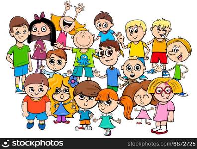 Cartoon Illustration of Preschool or Elementary School Age Children Characters Group