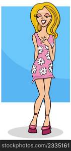 Cartoon illustration of pretty girl or young woman character