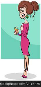Cartoon illustration of pretty young woman character with smart phone