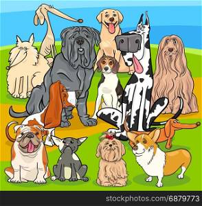 Cartoon Illustration of Purebred Dogs Animal Characters Group