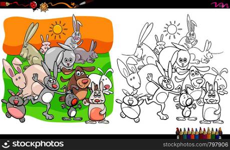 Cartoon Illustration of Rabbits Animal Characters Group Coloring Book Worksheet