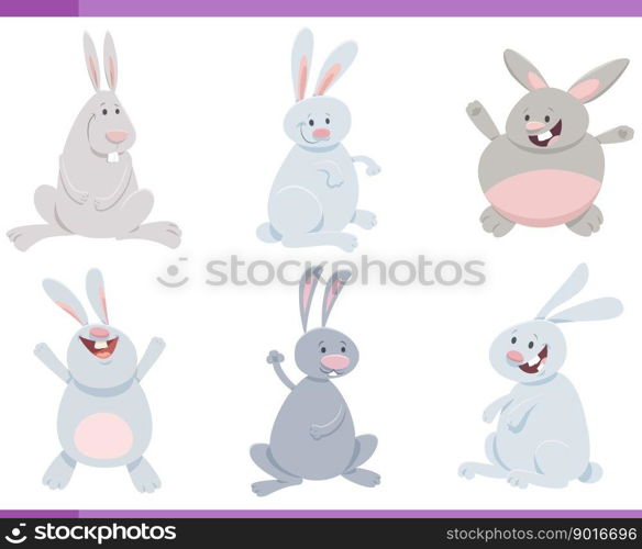 Cartoon illustration of rabbits or bunnies farm animals comic characters set