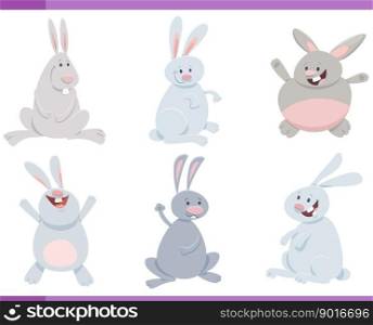 Cartoon illustration of rabbits or bunnies farm animals comic characters set