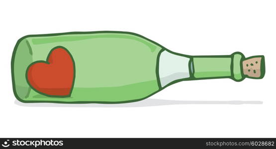 Cartoon illustration of red heart inside a wine bottle