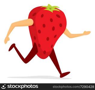 Cartoon illustration of red strawberry running or excerscising