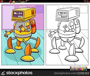 Cartoon illustration of robot fantasy comic character coloring book page