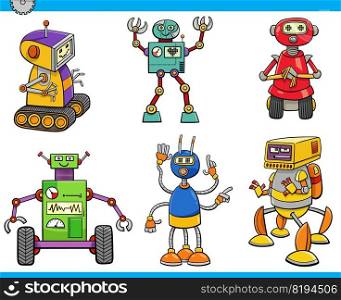 Cartoon illustration of robots or droids science fiction fantasy characters set