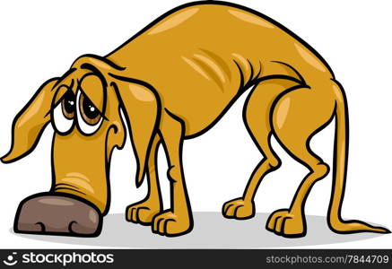 Cartoon Illustration of Sad Homeless Dog