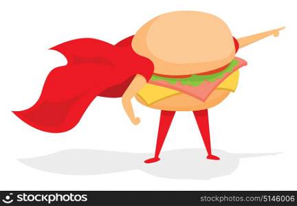 Cartoon illustration of sandwich super hero saving the day