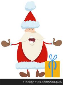 Cartoon illustration of Santa Claus character singing a carol on Christmas time