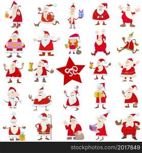 Cartoon illustration of Santa Claus characters on Christmas time big set