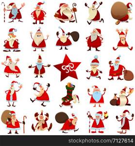 Cartoon Illustration of Santa Claus Characters on Christmas Time Large Set