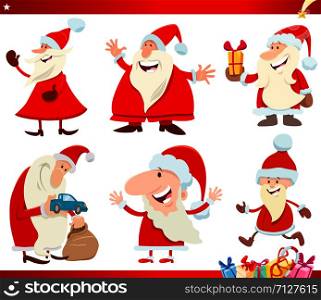 Cartoon Illustration of Santa Claus Characters with Christmas Presents Set