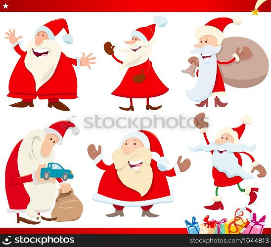Cartoon Illustration of Santa Claus with Presents Christmas Characters Set