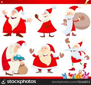 Cartoon Illustration of Santa Claus with Presents Christmas Characters Set