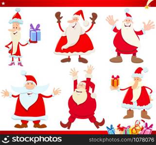 Cartoon Illustration of Santa Claus with Presents on Christmas Time Set