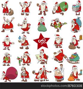 Cartoon illustration of Santa Clauses Christmas holiday characters big set