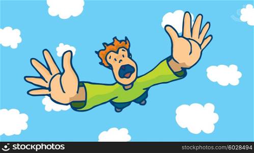 Cartoon illustration of screaming man falling from sky