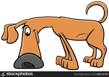 Cartoon illustration of sniffing dog comic animal character