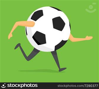 Cartoon illustration of soccer ball on the run