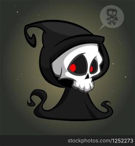 Cartoon illustration of spooky Halloween death skeleton character mascot isolated on white background. Grim reaper