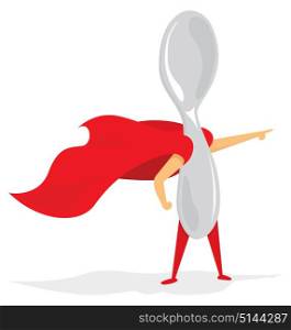 Cartoon illustration of spoon super hero saving the day