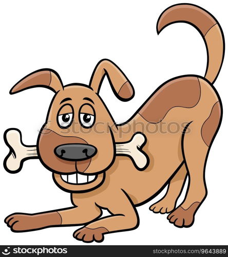 Cartoon illustration of spotted dog animal character with dog bone