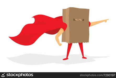 Cartoon illustration of super hero covered with paper bag