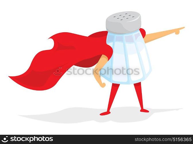 Cartoon illustration of super hero salt saving the day 