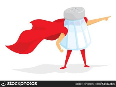 Cartoon illustration of super hero salt saving the day 