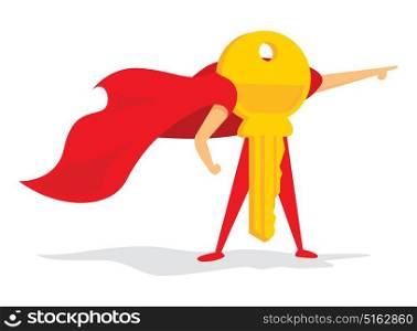 Cartoon illustration of super key hero saving the day