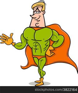 Cartoon Illustration of Superhero or Man in Hero Costume