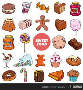 Cartoon Illustration of Sweet Food Objects Large Set
