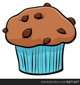 Cartoon Illustration of Sweet Muffin Cake with Chunks of Chocolate Clip Art Food Object