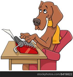Cartoon illustration of the writer or poet dog with typewriter